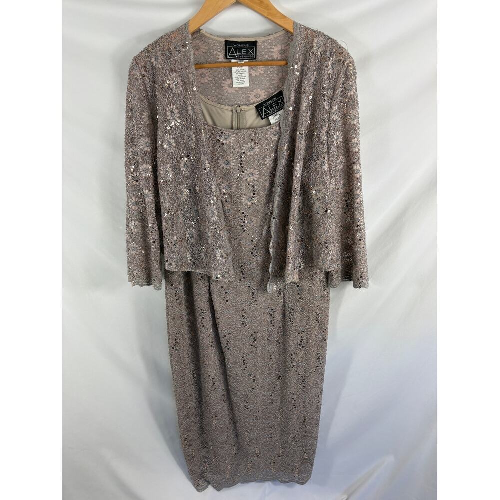 Alex Evenings Lace 2 Piece Evening Set Tan Size 14W